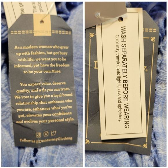 Democracy Bonnet Sleeve Square Crochet Neck Mineral Wash Peplum Woven Top - Picture 13 of 14